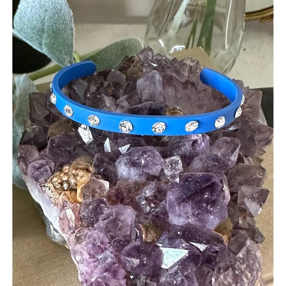 Rhinestone embellished blue cuff bracelet
